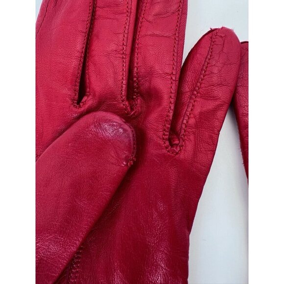 Coach Red Embellished Gloves 100% Leather Silk Lining - Picture 8 of 12